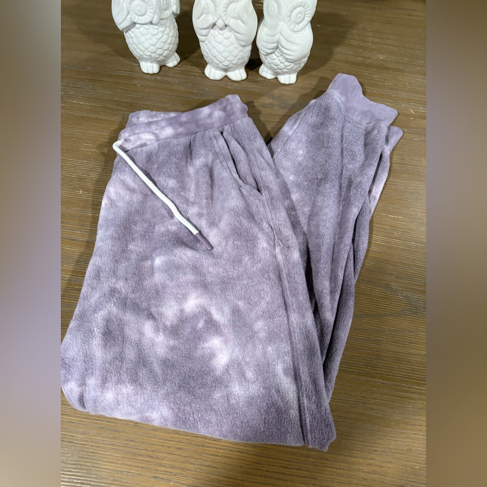 Purple tie dye fleece joggers